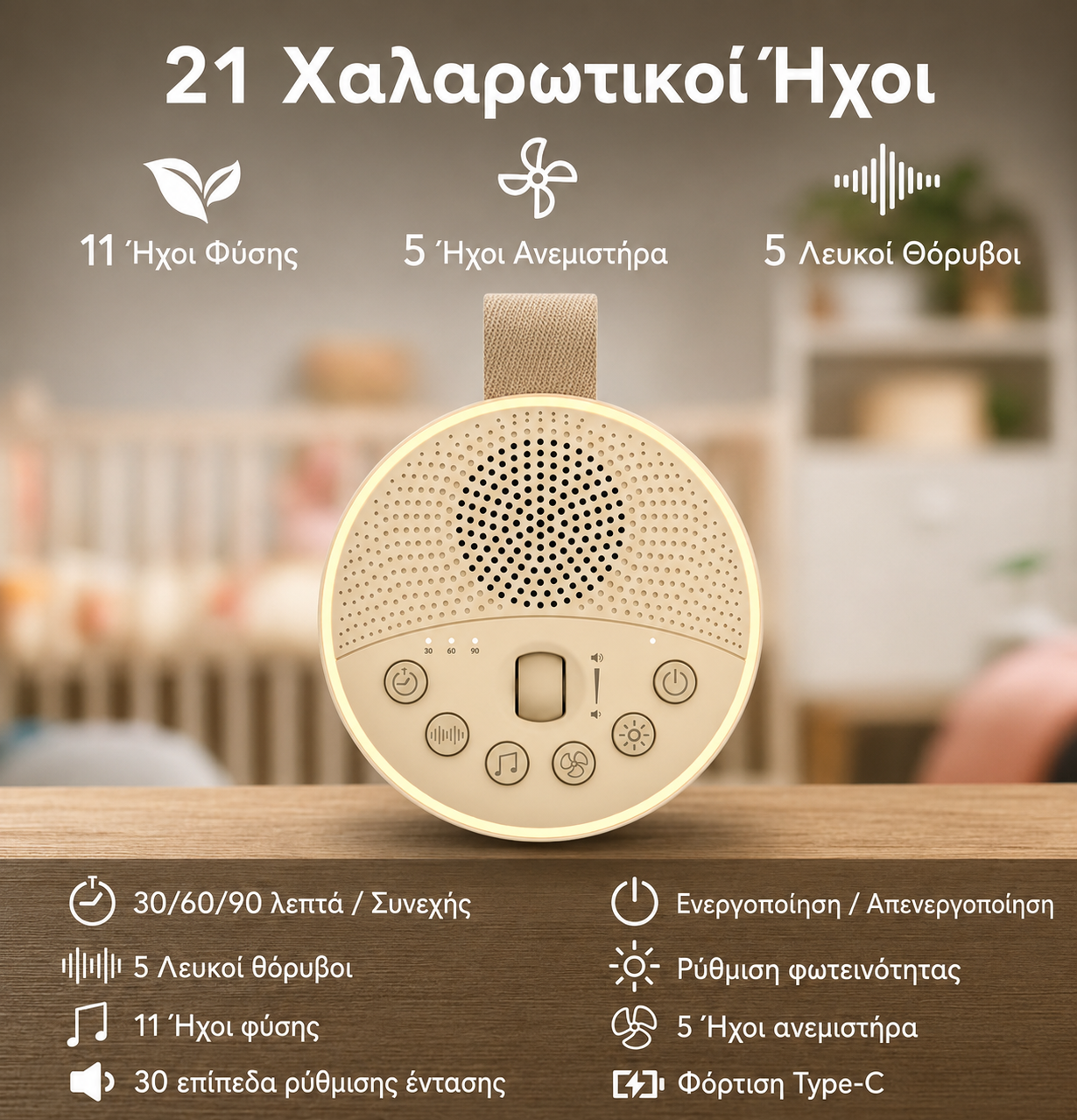 Φωτάκι Νυκτός με 21 Χαλαρωτικούς Ήχους Aster Star